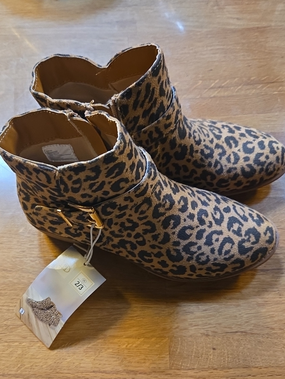 Leopard Print Kids Booties - Tan/Black